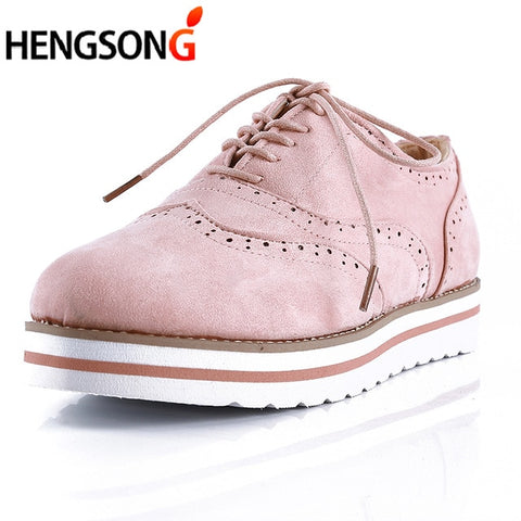 Women Flats Fashion Brogue Shoes Woman Platform Oxfords British Style Creepers Cut-Outs Flat Casual Women Shoes Big Size 35-43