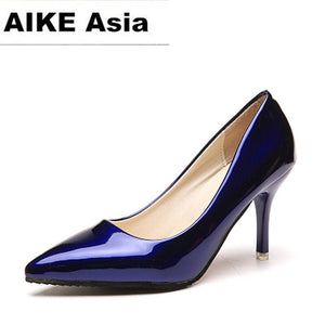 2019 HOT Women Shoes Pointed Toe Pumps Patent Leather Dress  High Heels Boat Shoes Wedding Shoes Zapatos Mujer Blue  sexy