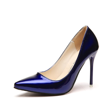 2019 HOT Women Shoes Pointed Toe Pumps Patent Leather Dress  High Heels Boat Shoes Wedding Shoes Zapatos Mujer Blue  sexy