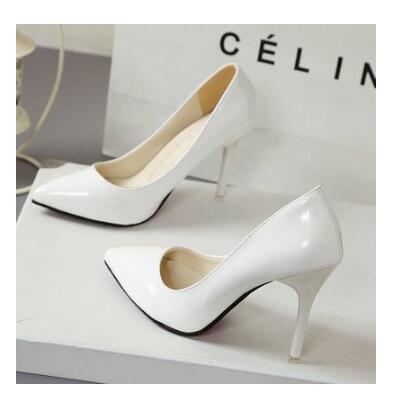 2019 HOT Women Shoes Pointed Toe Pumps Patent Leather Dress  High Heels Boat Shoes Wedding Shoes Zapatos Mujer Blue  sexy