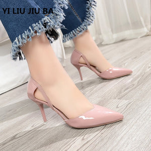 2019 HOT sale fashion Women Shoes Pointed Toe Pumps PU Leather Dress High Heels Shoes Wedding Shoes women Zapatos Mujer **459