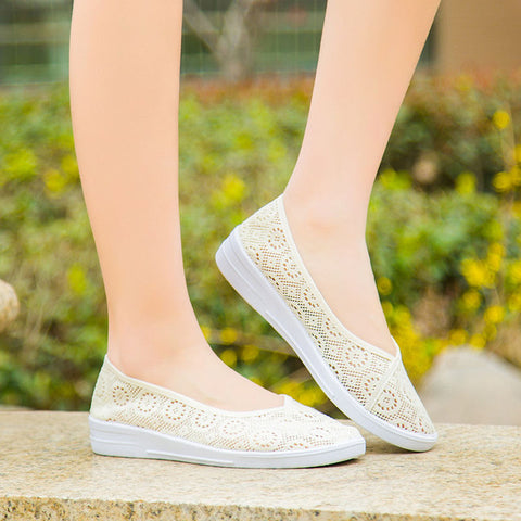 2019 New Summer Women's Mesh Flat Shoes Slip-on Cotton Casual Shoes for Woman Lace Sneakers Breathable Loafers Soft Shoes Zapato