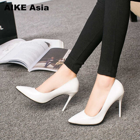 2019 New Fashion high heels women pumps thin heel classic white red nede beige sexy prom wedding shoes Blue Red wine