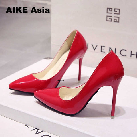 2019 New Fashion high heels women pumps thin heel classic white red nede beige sexy prom wedding shoes Blue Red wine