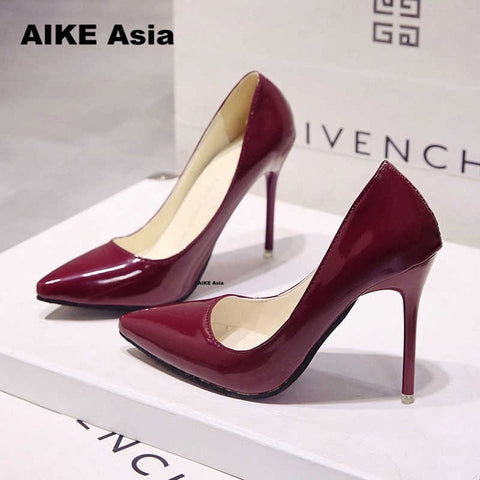 2019 New Fashion high heels women pumps thin heel classic white red nede beige sexy prom wedding shoes Blue Red wine