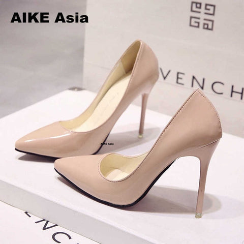 2019 New Fashion high heels women pumps thin heel classic white red nede beige sexy prom wedding shoes Blue Red wine