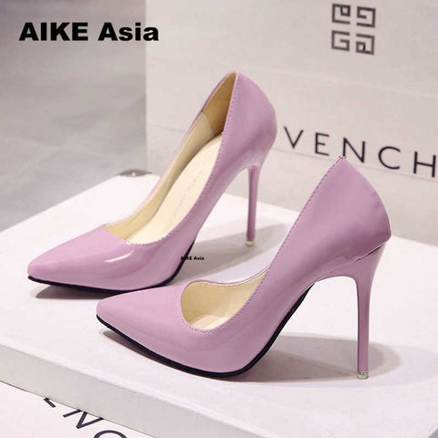 2019 New Fashion high heels women pumps thin heel classic white red nede beige sexy prom wedding shoes Blue Red wine