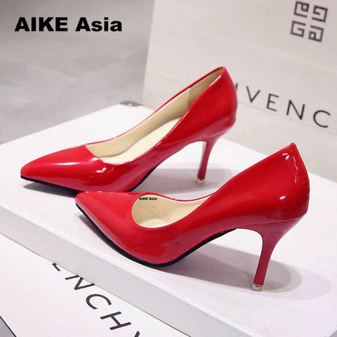 2019 New Fashion high heels women pumps thin heel classic white red nede beige sexy prom wedding shoes Blue Red wine