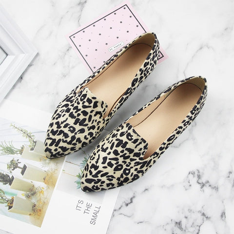 Lady Rome Style Leopard p Plus size 12 11 44 No Heels Square toe shoes Women Soft Sole Slip-on Breathable Brown White Printing