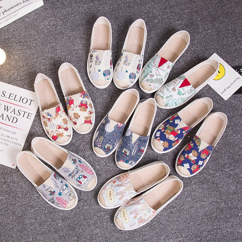 Autumn Women Loafers Shoes Espadrille Graffiti Comfort Flat Platform Creepers Shoes Slip On Shoes Women Footwear Ladies Shoes